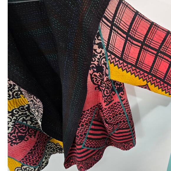 Mieko Mintz Short Kantha Open Kimono Jacket Reversible Lagenlook OS - Picture 10 of 11